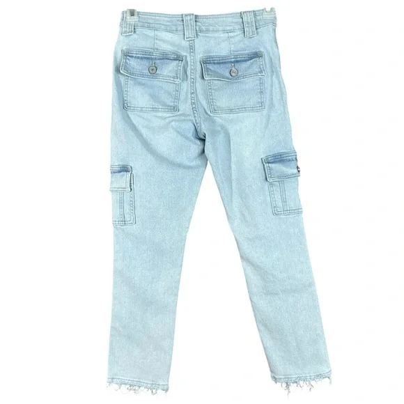 KanCan Winston High Rise Cargo Slim Straight Light Wash Raw Hem Jeans Size 24 - Picture 6 of 10